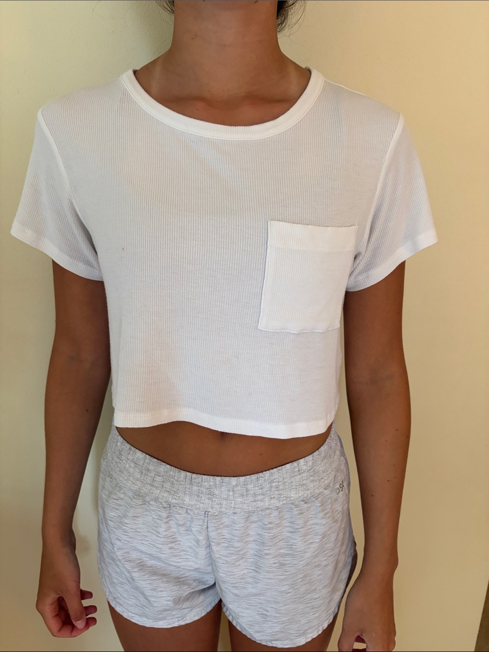 American Eagle Outfitters soft and sexy White Ribbed Crop Pocket Tee